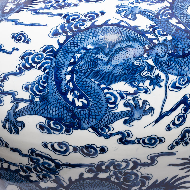 Dragon Detail From Blue & White Porcelain Vase - Dragon Design | Indigo Antiques