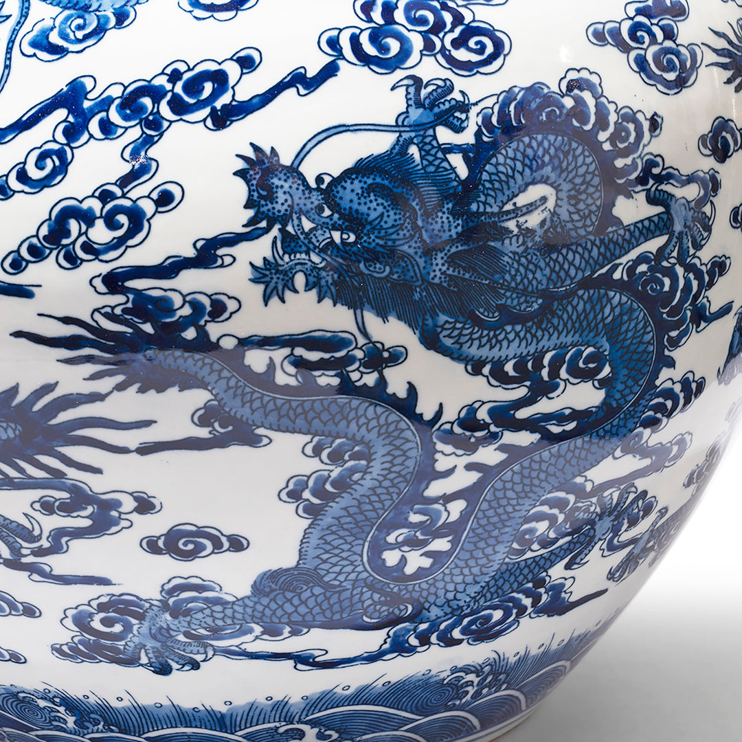 Dragon Detail From Blue & White Porcelain Vase - Dragon Design | Indigo Antiques