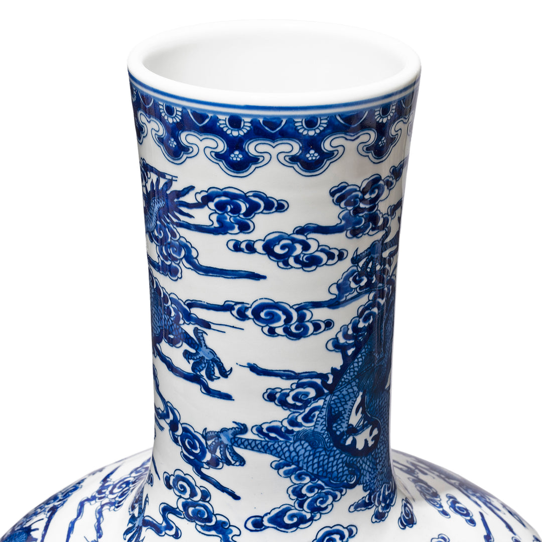 Neck Detail From Blue & White Porcelain Vase - Dragon Design | Indigo Antiques
