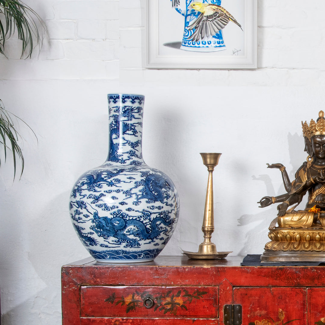 Blue & White Porcelain Vase - Dragon Design | Indigo Antiques