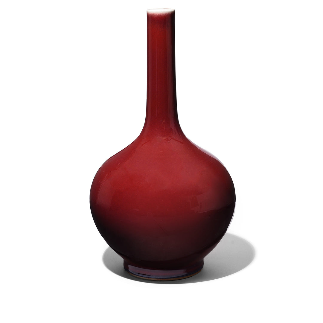 Flambe Glaze Porcelain Slender Neck Bottle Vase | Indigo Antiques