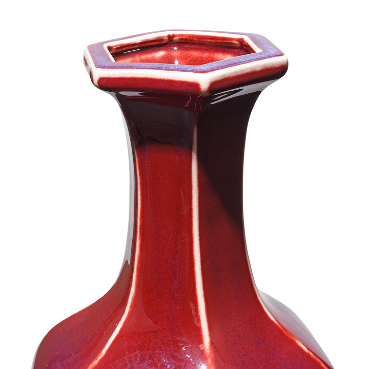 Neck Detail From Flambe Glaze Porcelain Hexagonal Flower Vase | Indigo Antiques