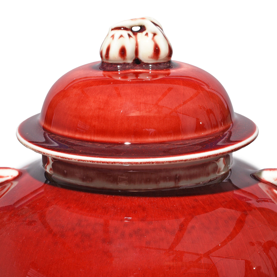 Lid Detail From Flambe Glaze Porcelain Lidded Urn | Indigo Antiques