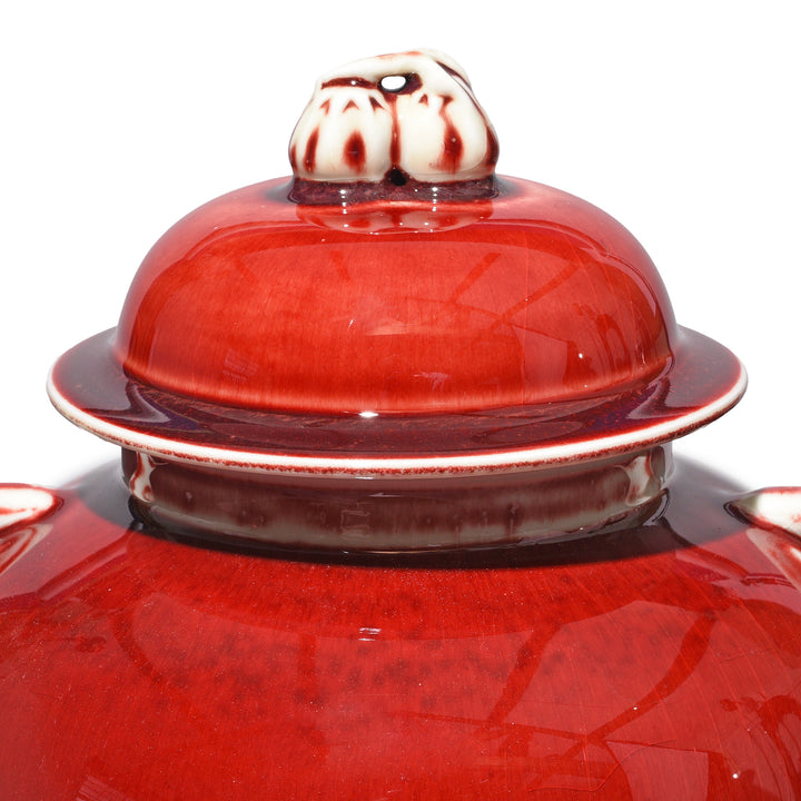 Lid Detail From Flambe Glaze Porcelain Lidded Urn | Indigo Antiques