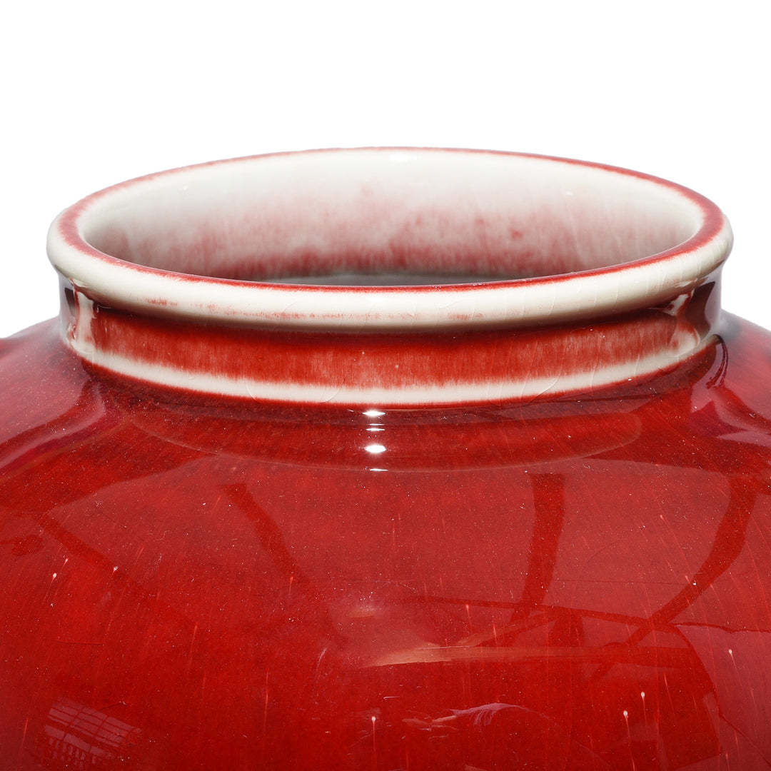 Rim Detail From Flambe Glaze Porcelain Lidded Urn | Indigo Antiques