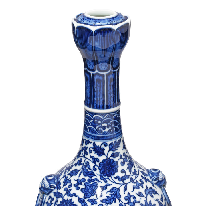 Neck Detail On Blue & White Porcelain Garlic Mouth Vase