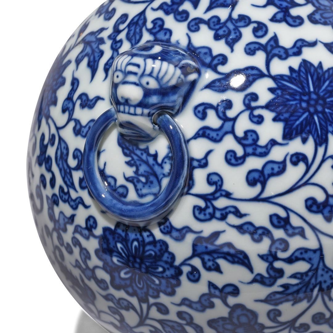 Small Handle With Ring On Blue & White Porcelain Garlic Mouth Vase