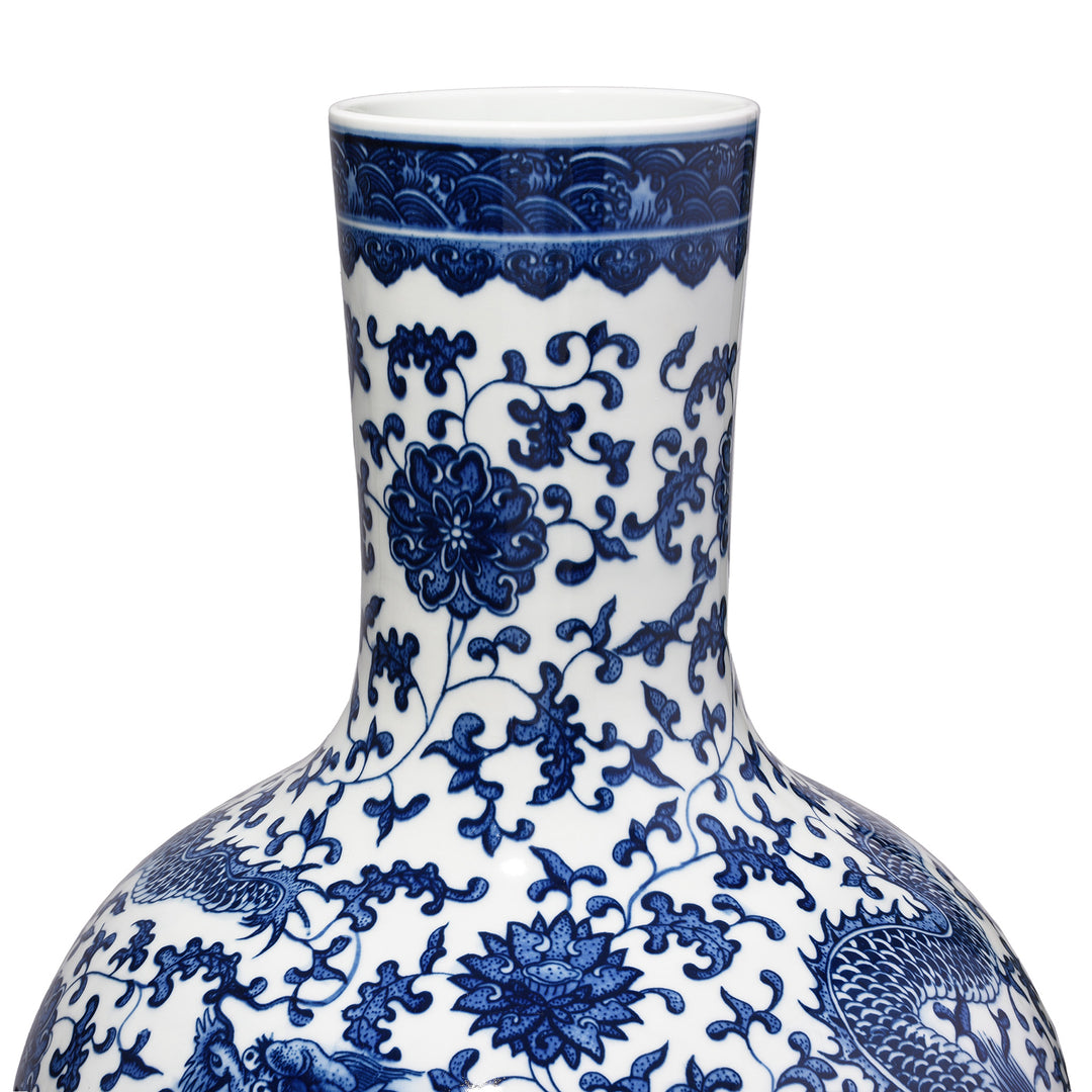 Neck Detail From Large Blue & White Porcelain Dragon Vase | Indigo Antiques