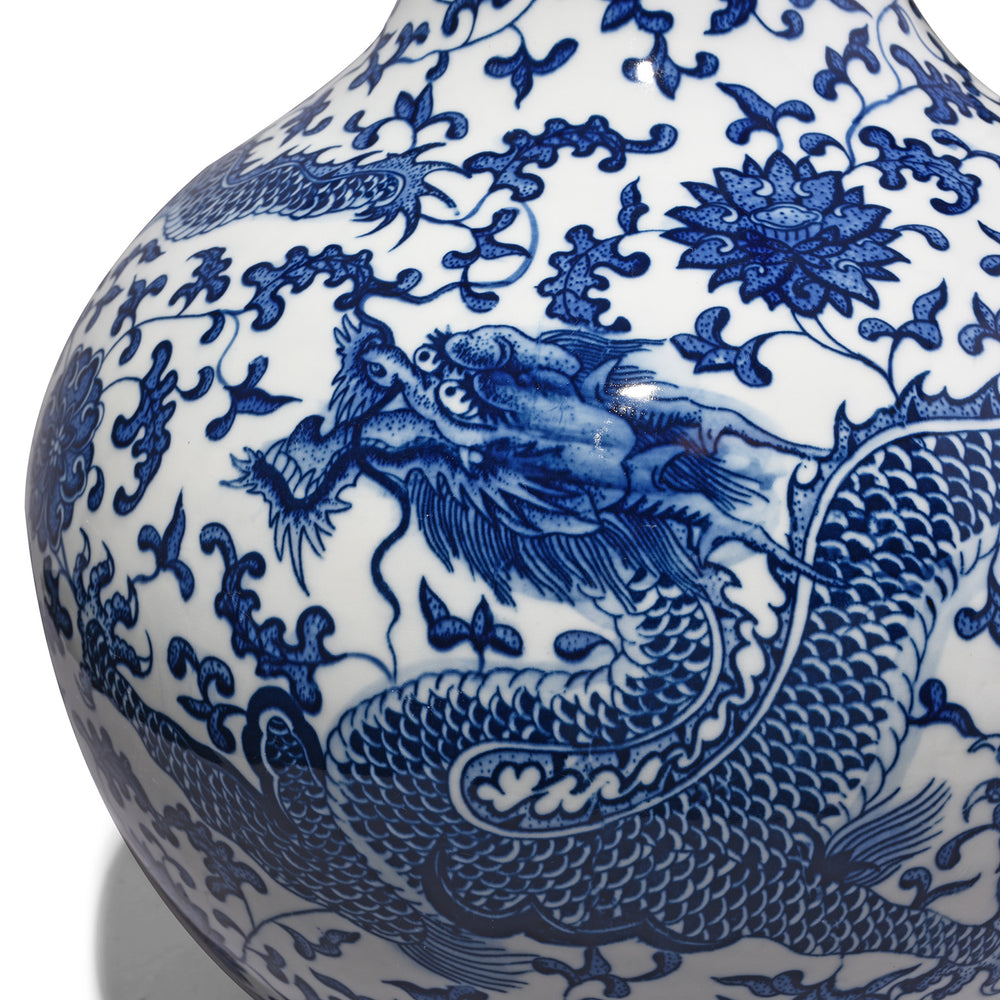Dragon Detail From Large Blue & White Porcelain Dragon Vase | Indigo Antiques