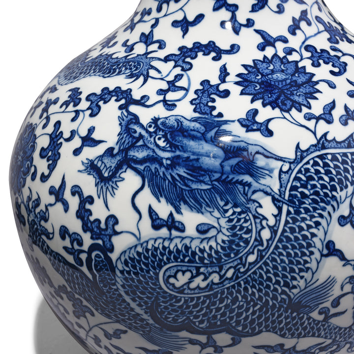 Dragon Detail From Large Blue & White Porcelain Dragon Vase | Indigo Antiques