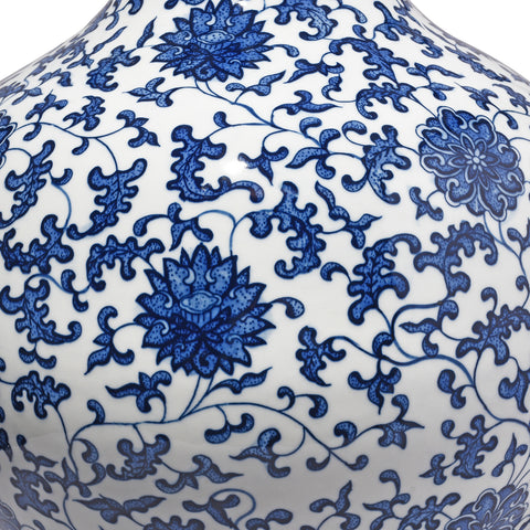 Large Blue & White Porcelain Tianqiuping Vase - Chrysanthemum