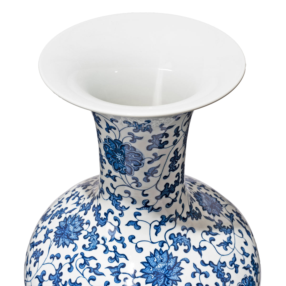 Trumpet Detail From Blue & White Porcelain Trumpet Vase With Chrysanthemum Design | Indigo Antiques