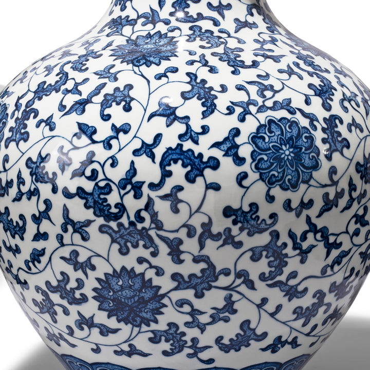 Design Detail From Blue & White Porcelain Trumpet Vase With Chrysanthemum Design | Indigo Antiques