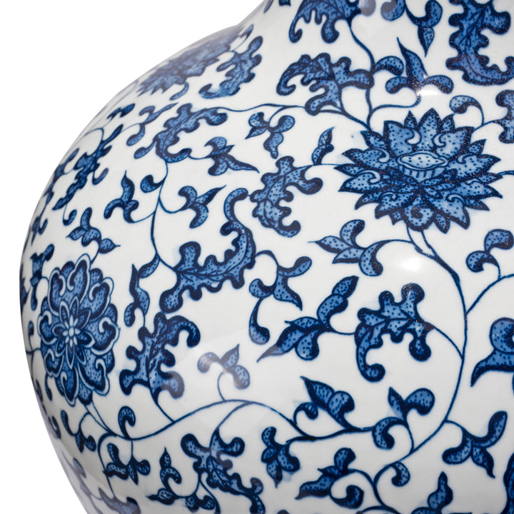 Design Detail From Blue & White Porcelain Trumpet Vase With Chrysanthemum Design | Indigo Antiques