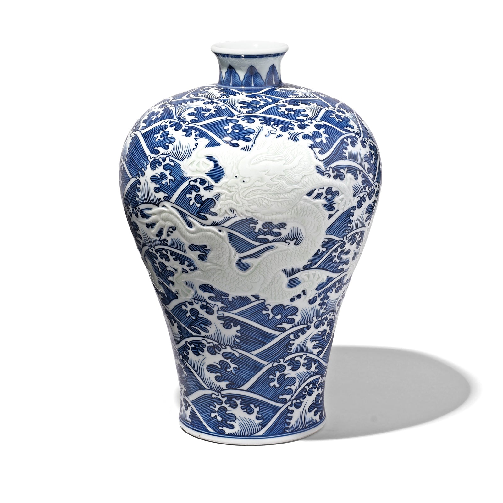 Blue & White Porcelain Meiping Vase - Wave Dragon | Indigo Antiques