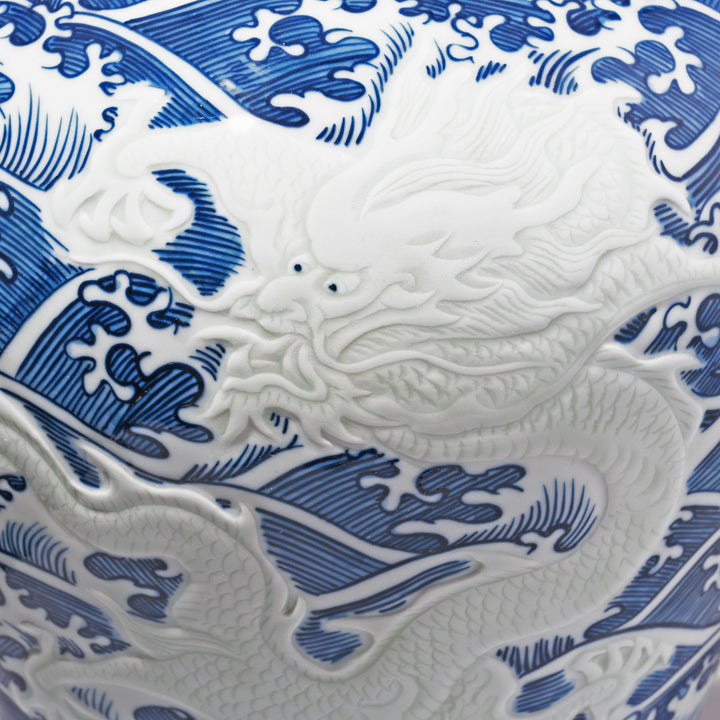 Dragon Detail From Blue & White Porcelain Meiping Vase - Wave Dragon | Indigo Antiques