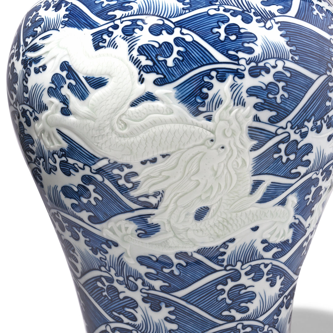 Dragon Detail From Blue & White Porcelain Meiping Vase - Wave Dragon | Indigo Antiques