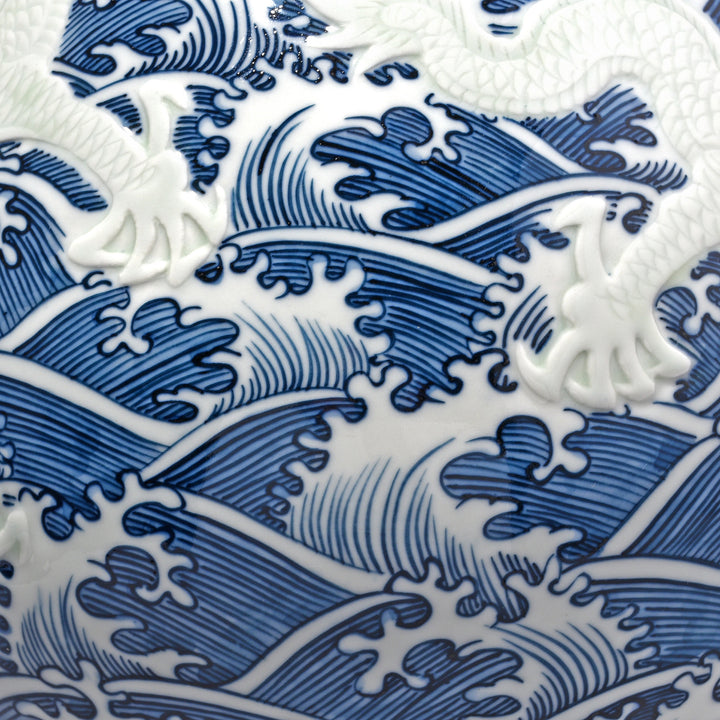 Waves Detail From Blue & White Porcelain Trumpet Mouth Vase - Wave Dragon | Indigo Antiques