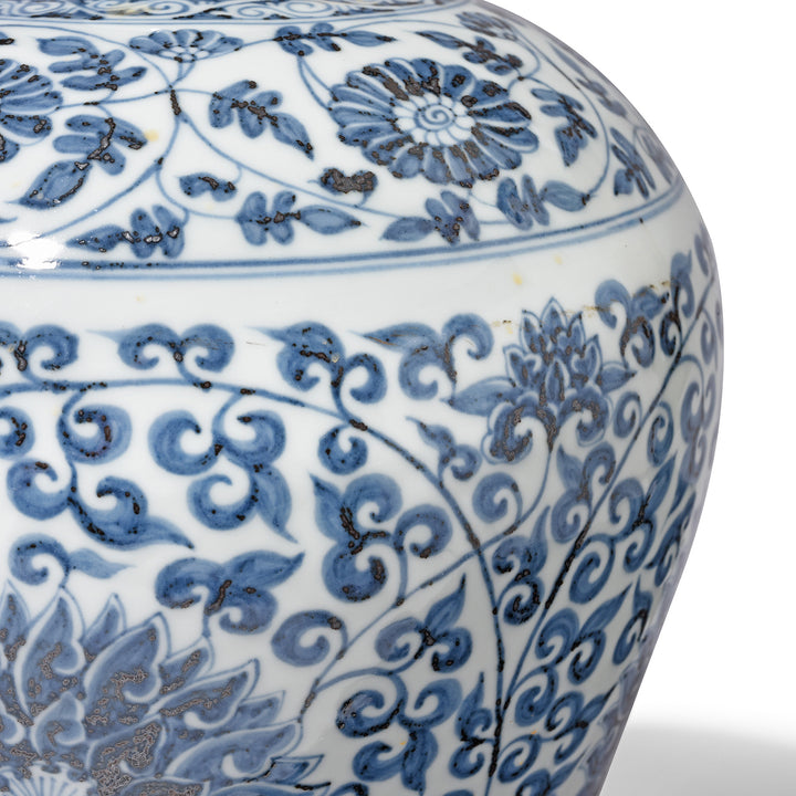 Spiralling Foliage Detail From Chinese Blue & White Porcelain Vase Chrysanthemum Design| Indigo Antiques