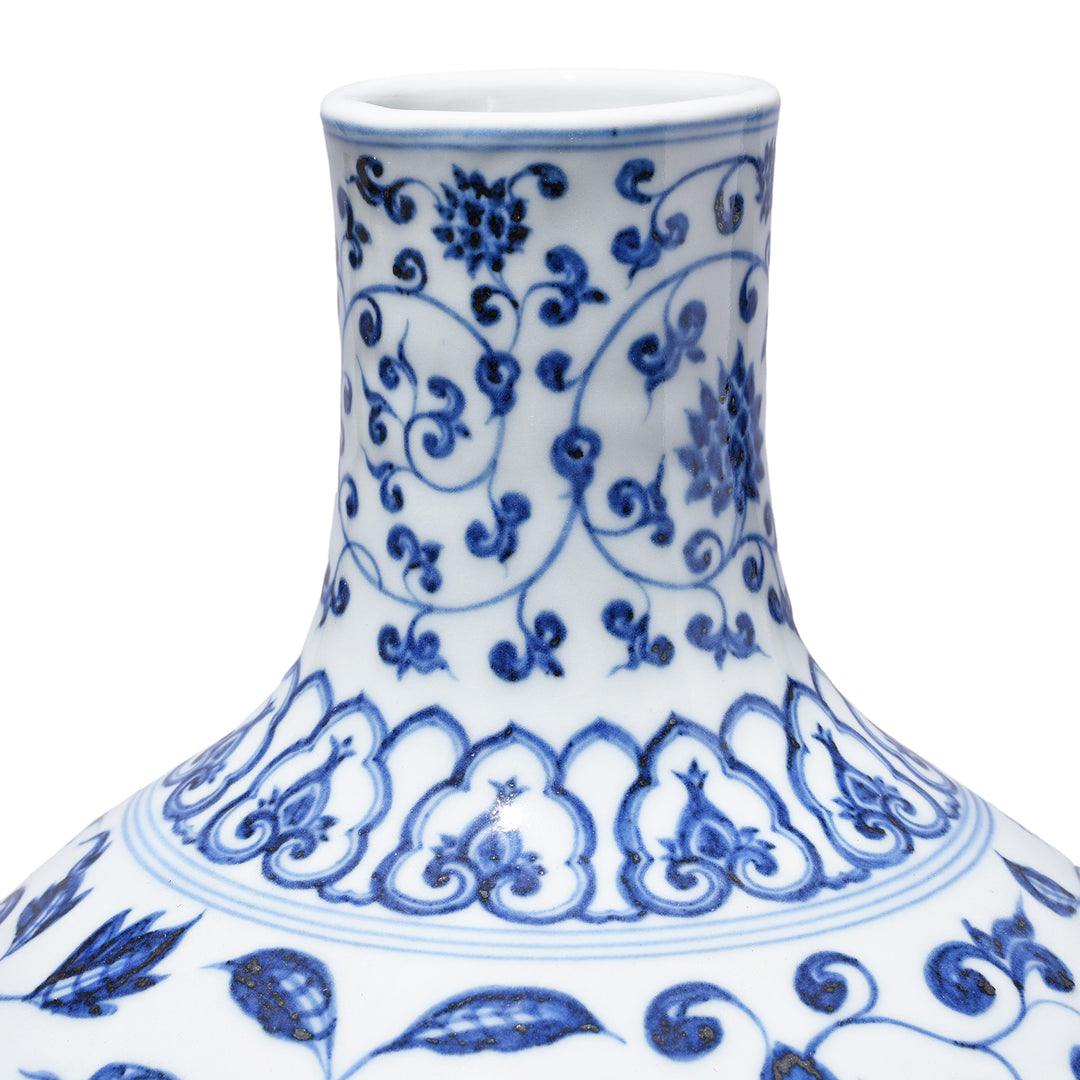 Neck Detail From Blue & White Porcelain Tianqiuping Vase - Lotus | Indigo Antiques