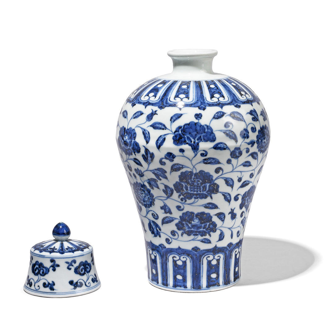 Lid Off View Of Blue & White Porcelain Lidded Temple Jar - Lotus Design | Indigo Antiques