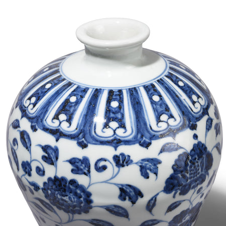 Blue & White Porcelain Lidded Temple Jar - Lotus