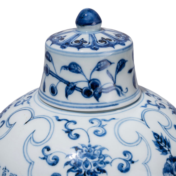 Detailed View Of Lid Blue And White Porcelain Meiping Vase With Lotus And Peony Decoration In Ming Yongle Style