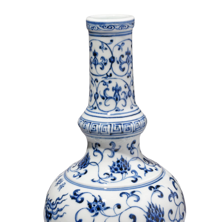 Neck Detail From Blue & White Porcelain Holy Water Bottle - Phoenix | Indigo Antiuques