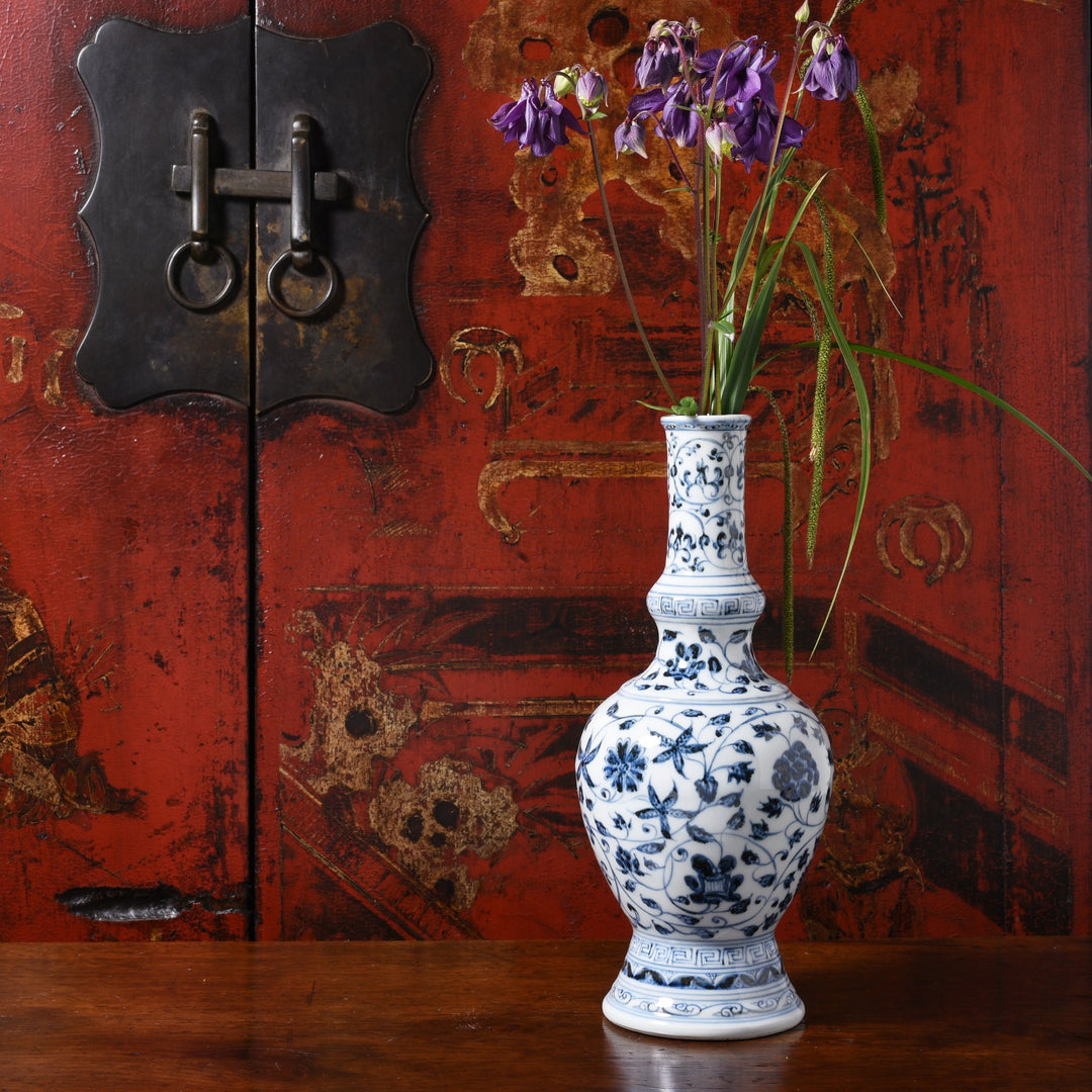 Blue & White Porcelain Holy Water Bottle - Lotus | Indigo Antiuques