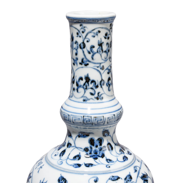 Neck Detail From Blue & White Porcelain Holy Water Bottle - Lotus | Indigo Antiuques
