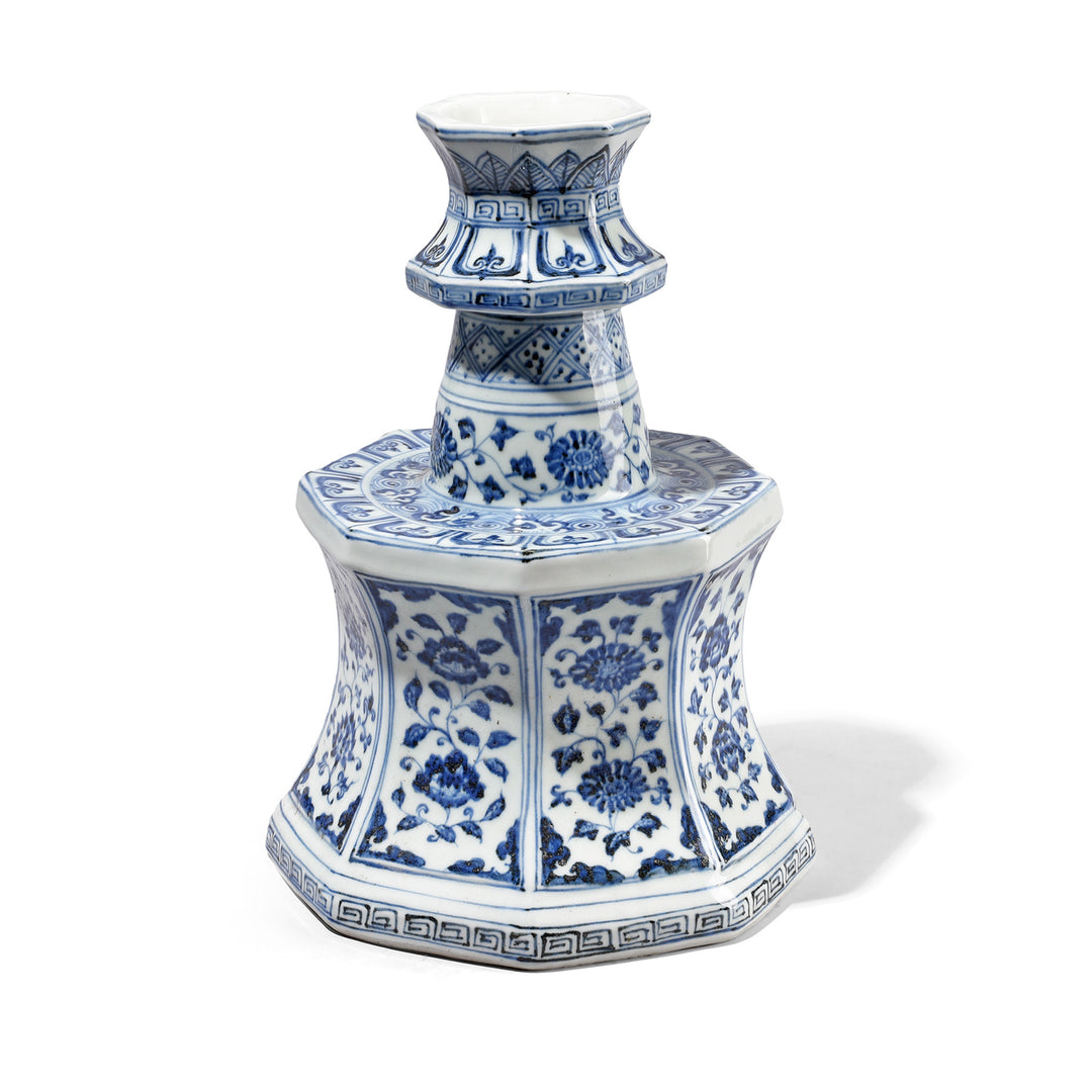Blue & White Porcelain Octagonal Candlestick | Indigo Antiques