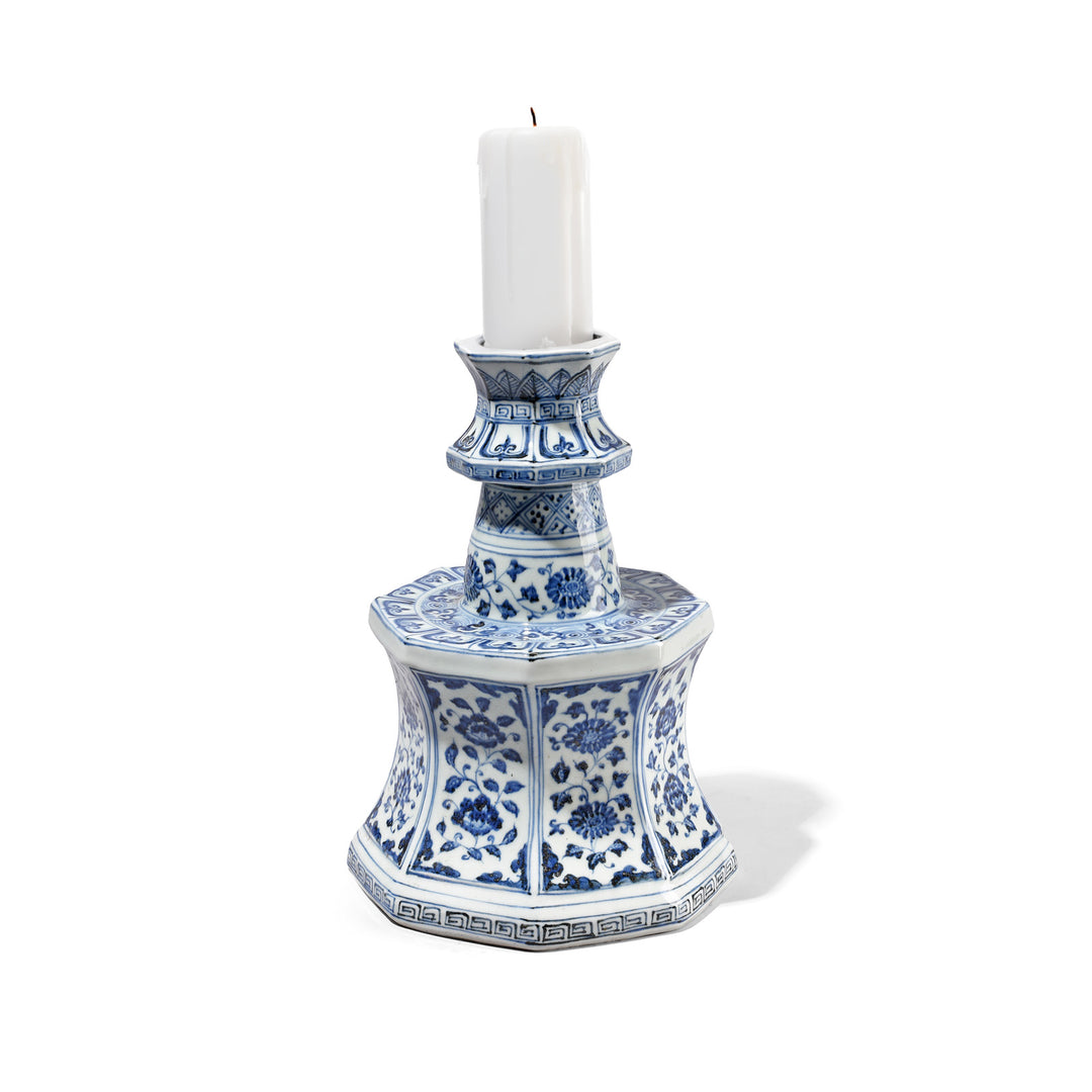 Blue & White Porcelain Octagonal Candlestick | Indigo Antiques