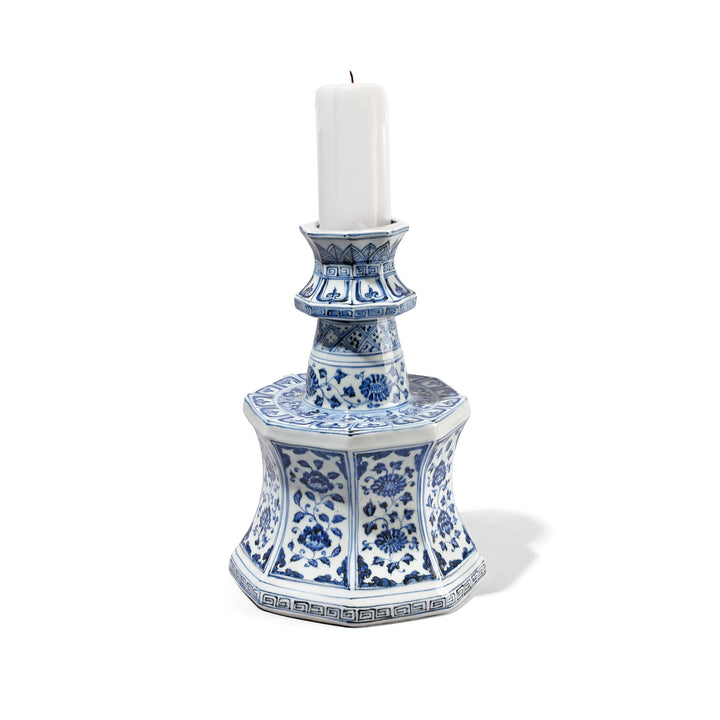 Blue & White Porcelain Octagonal Candlestick | Indigo Antiques