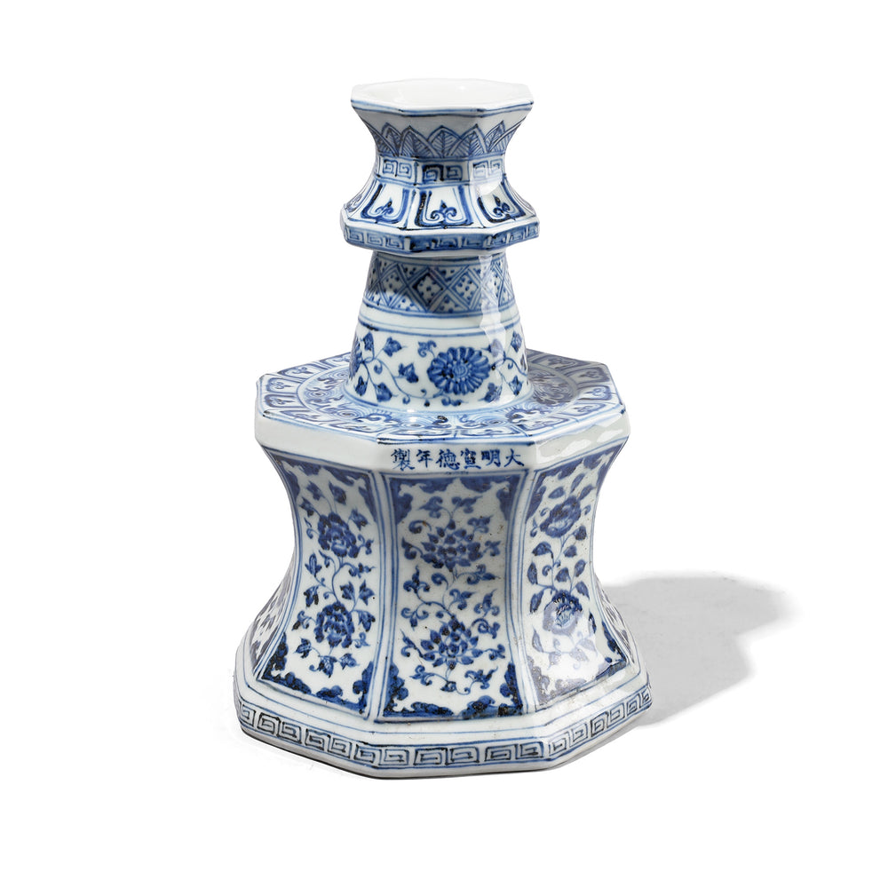 Blue & White Porcelain Octagonal Candlestick | Indigo Antiques