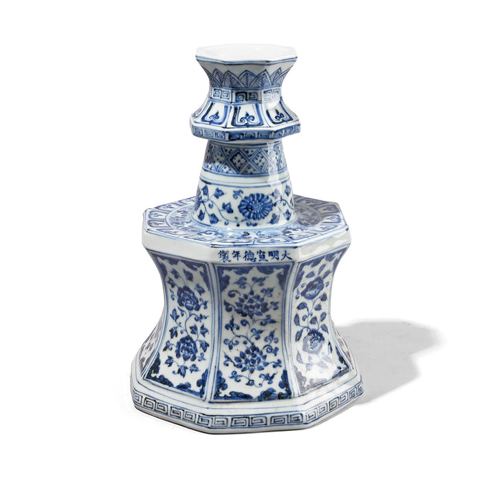 Blue & White Porcelain Octagonal Candlestick | Indigo Antiques