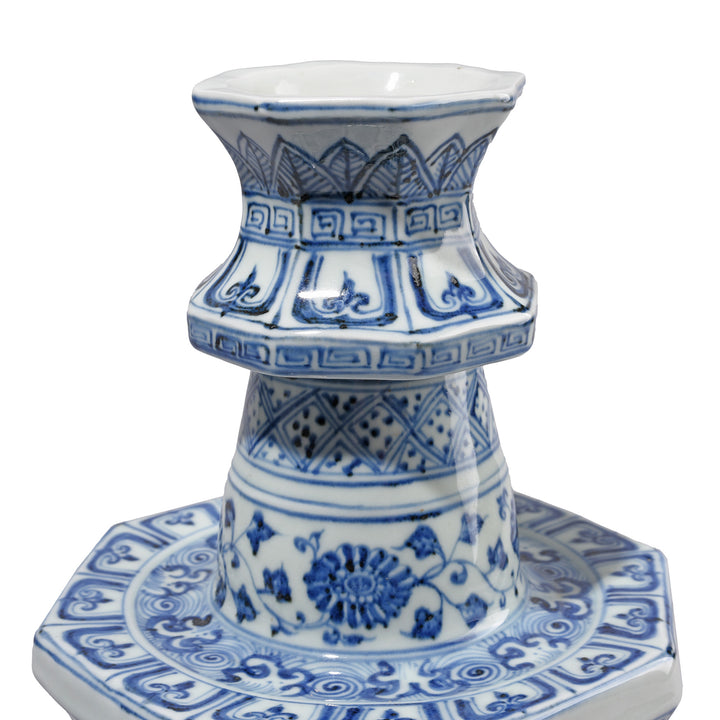Stand Detail From Blue & White Porcelain Octagonal Candlestick | Indigo Antiques