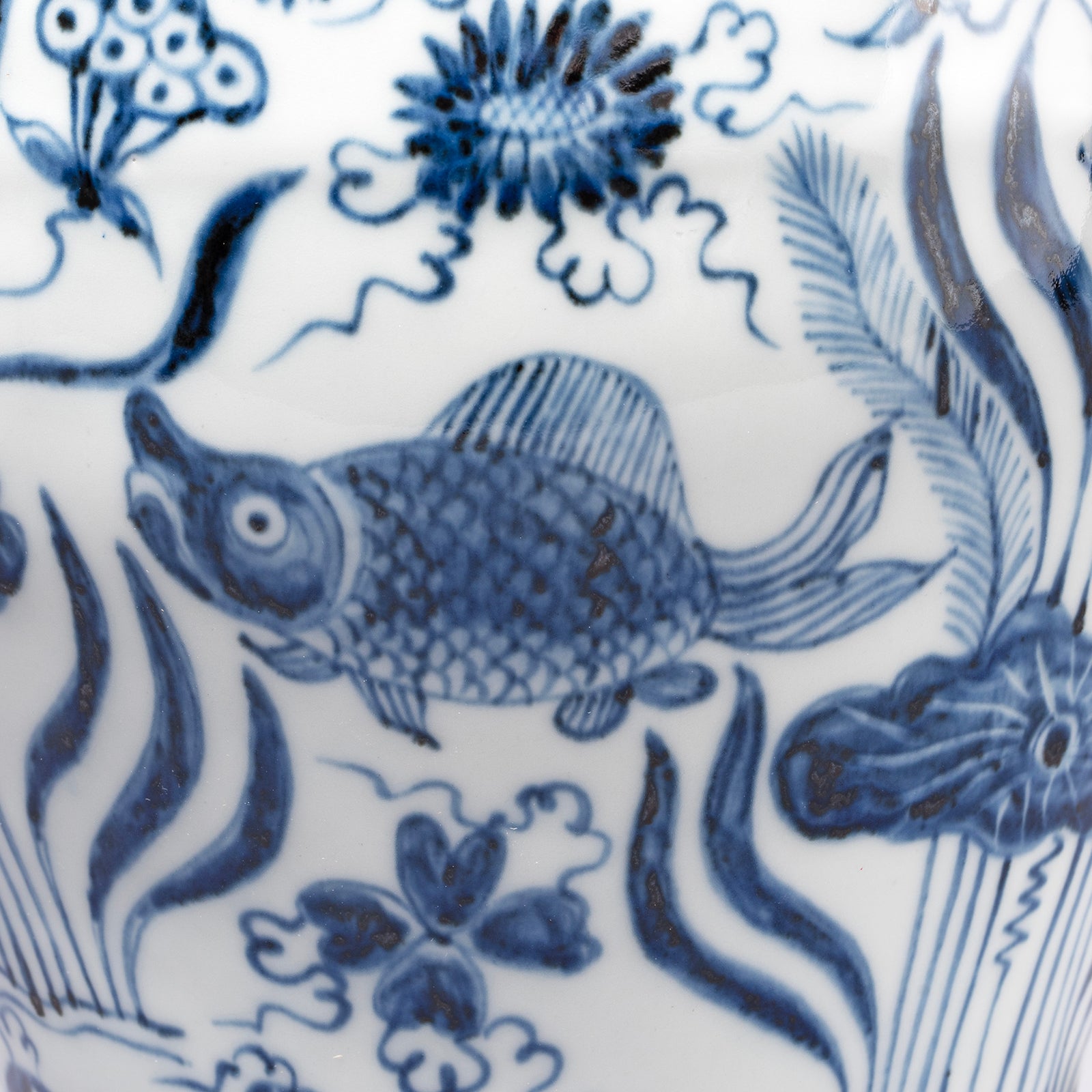 Blue & White Porcelain Meiping Vase - Fish Design Blue & White Porcelain Meiping Vase - Fish Design