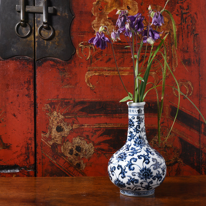 Small Blue & White Porcelain Bottle Vase | Indigo Antiques