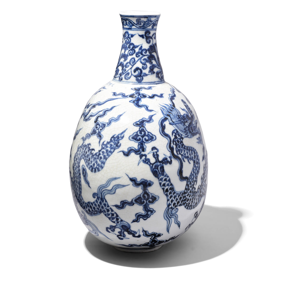 Side View Of Porcelain Dragon Design Bianping Moonflask | Indigo Antiques