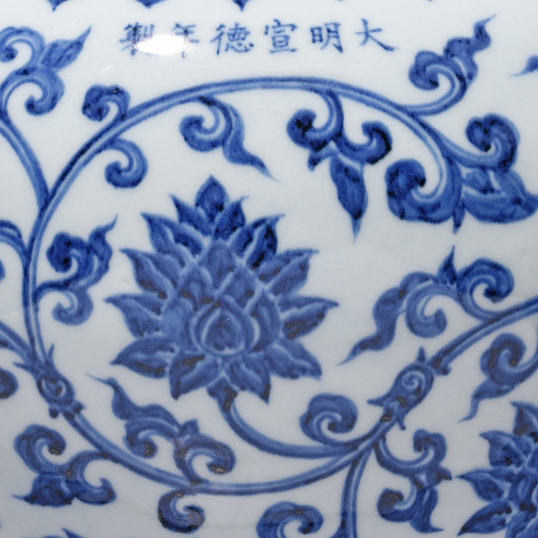 Design Detail From Reproduction Chinese Blue & White Porcelain Jardinière | Indigo Antiques