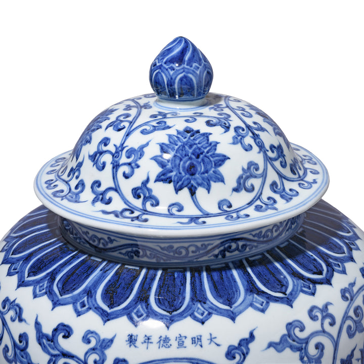 Lid Detail From Reproduction Chinese Blue & White Porcelain Jardinière | Indigo Antiques