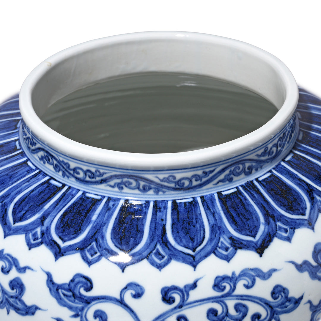 Rim Detail From Reproduction Chinese Blue & White Porcelain Jardinière | Indigo Antiques