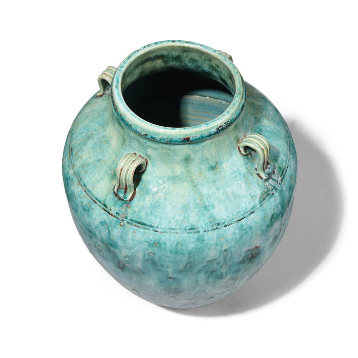 Top Down View Of Green Copper Glazed Stoneware Vase | Indigo Antiques