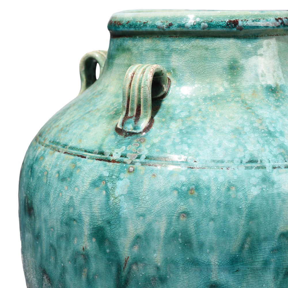 Corner Detail From Green Copper Glazed Stoneware Vase | Indigo Antiques