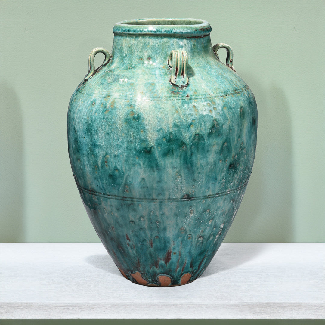 Green Copper Glazed Stoneware Vase | Indigo Antiques