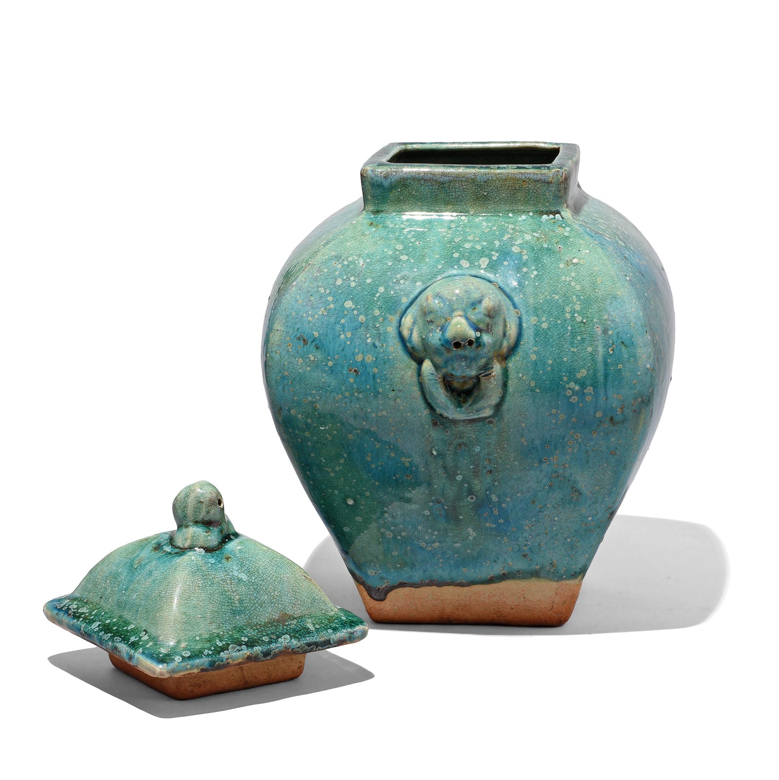 Green Copper Glazed Terracotta Lidded Urn | Indigo Antiques