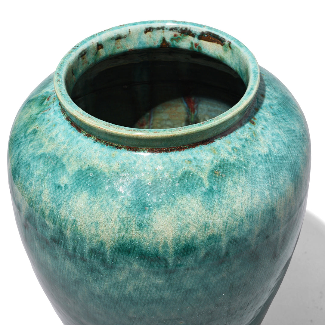 Opening From Green Copper Glazed Terracotta Vase | Indigo Antiques