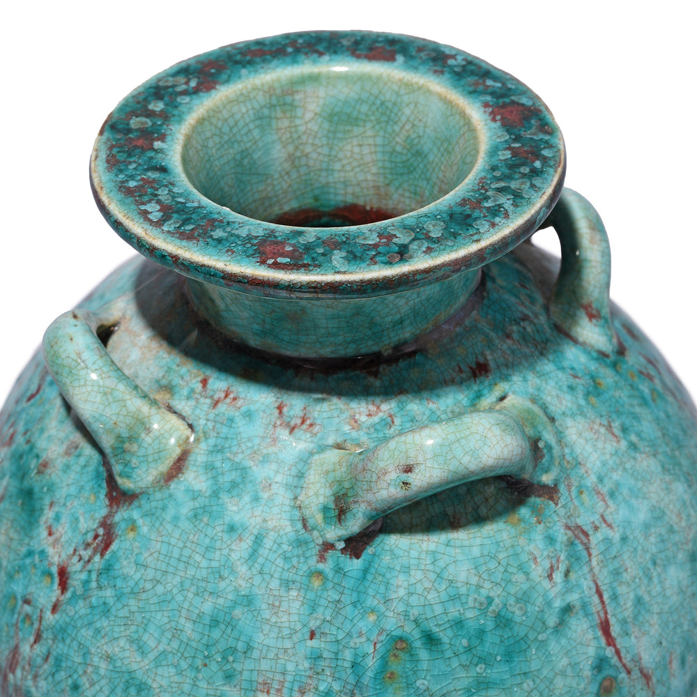 Rim Detail From Green Copper Glazed Terracotta Jar | Indigo Antiques
