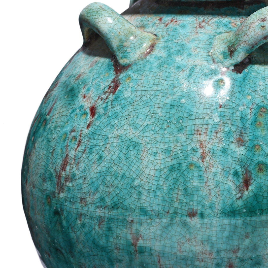 Cracking Detail From Green Copper Glazed Terracotta Jar | Indigo Antiques