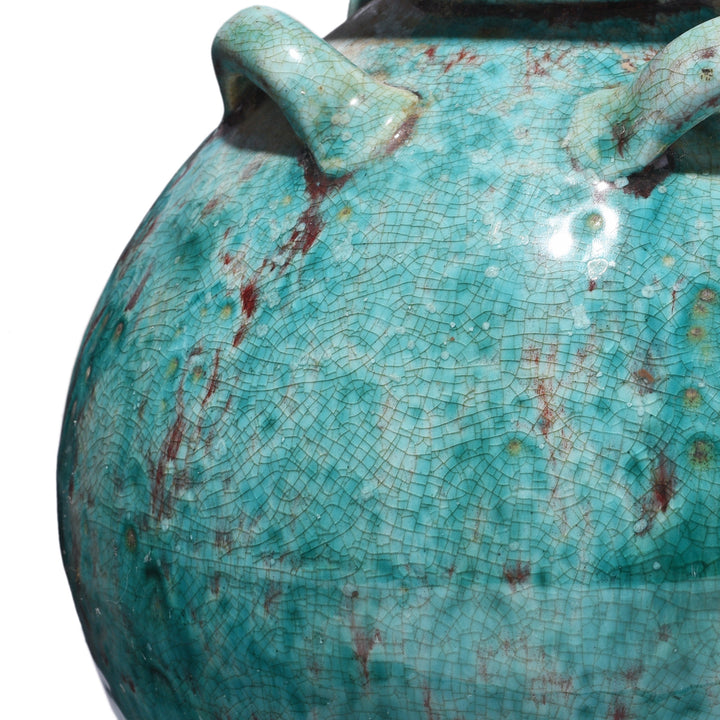 Cracking Detail From Green Copper Glazed Terracotta Jar | Indigo Antiques